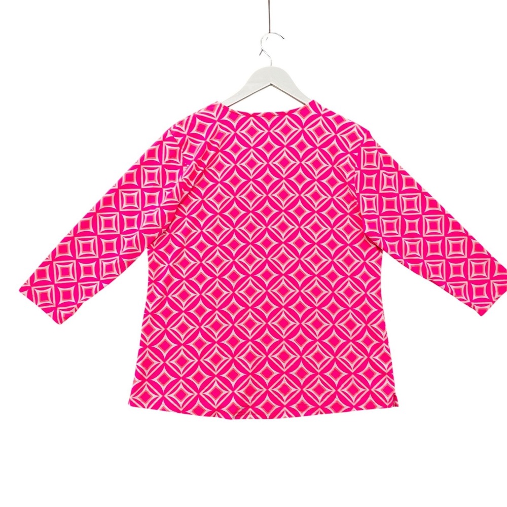Anthonys Resort Wear Womens Pink Geometric V-Neck 3/4 Sleeve Top Large - Picture 7 of 7
